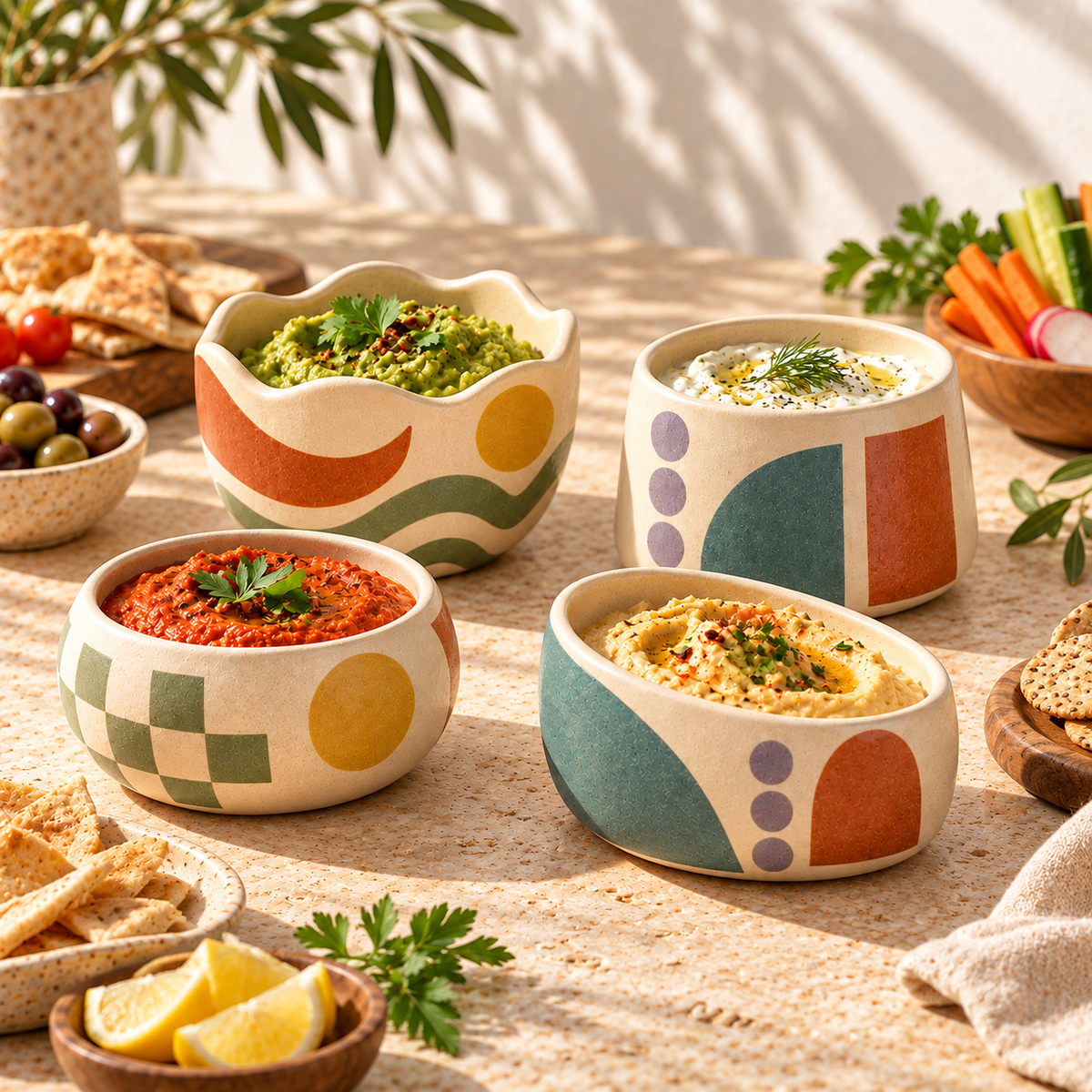 Heavital® Earthen Geo Mixed Design Dipping Bowl Set