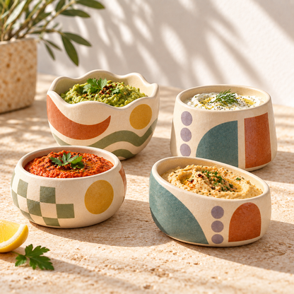 Heavital® Earthen Geo Mixed Design Dipping Bowl Set