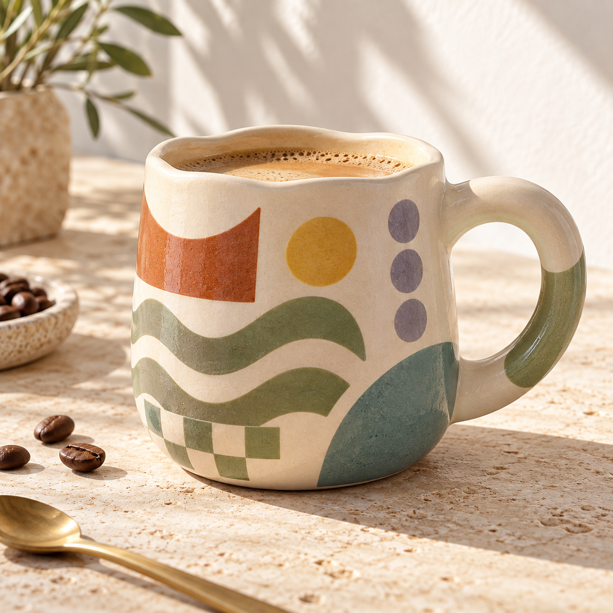 Heavital® Earthen Geo Vintage Geometric Coffee Mug
