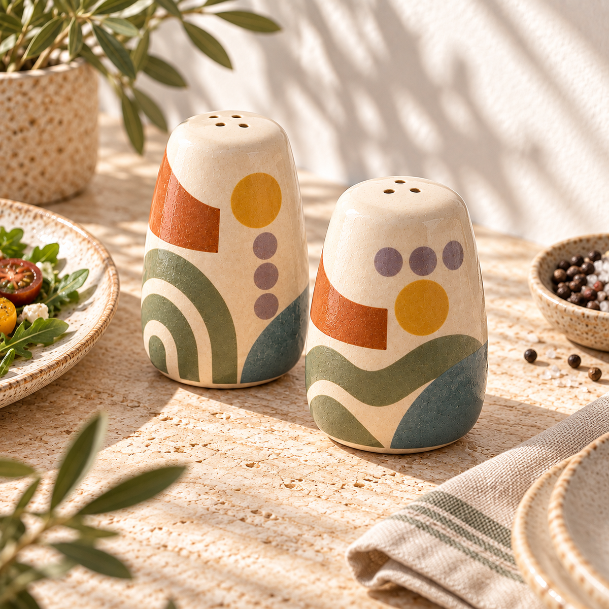 Heavital® Earthen Geo Salt & Pepper Shaker Set