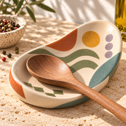 Heavital® Earthen Geo Curved Ceramic Spoon Rest