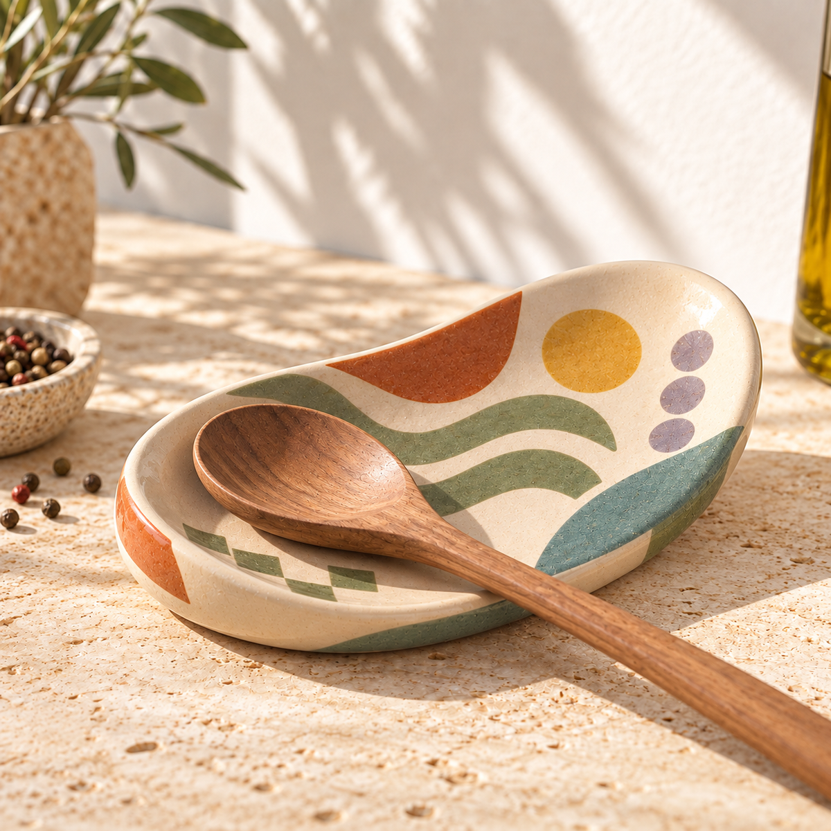 Heavital® Earthen Geo Curved Ceramic Spoon Rest