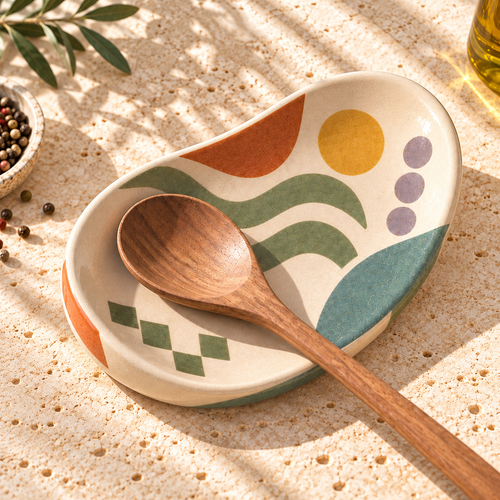 Heavital® Earthen Geo Curved Ceramic Spoon Rest
