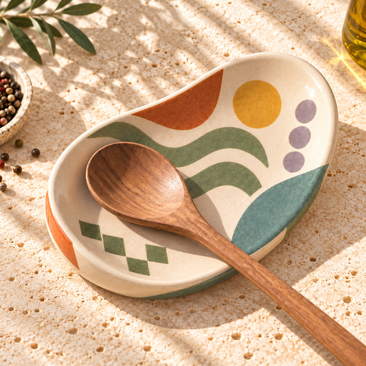 Heavital® Earthen Geo Curved Ceramic Spoon Rest