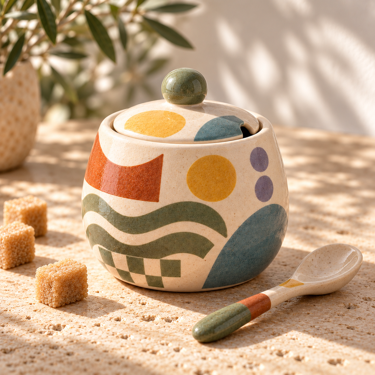 Heavital® Earthen Geo Vintage Ceramic Sugar Jar