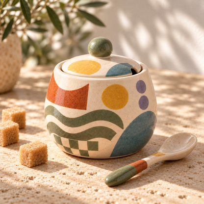 Heavital® Earthen Geo Vintage Ceramic Sugar Jar