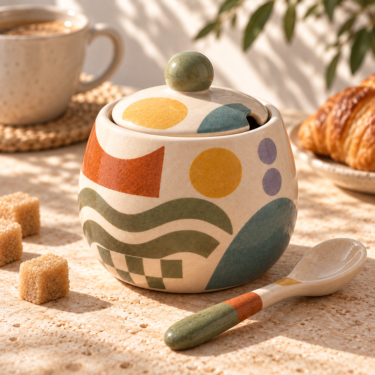 Heavital® Earthen Geo Vintage Ceramic Sugar Jar
