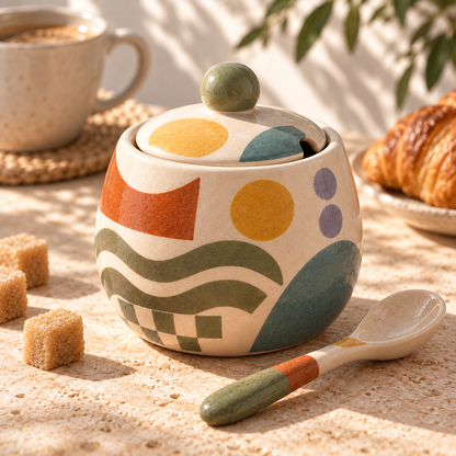 Heavital® Earthen Geo Vintage Ceramic Sugar Jar