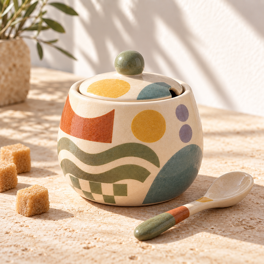 Heavital® Earthen Geo Vintage Ceramic Sugar Jar