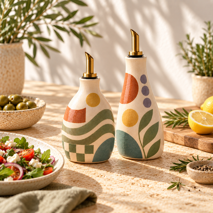 Heavital® Earthen Geo Oil & Vinegar Bottle Set
