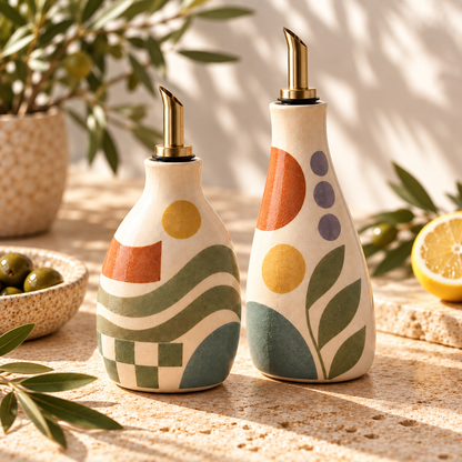 Heavital® Earthen Geo Oil & Vinegar Bottle Set