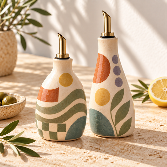 Heavital® Earthen Geo Oil & Vinegar Bottle Set