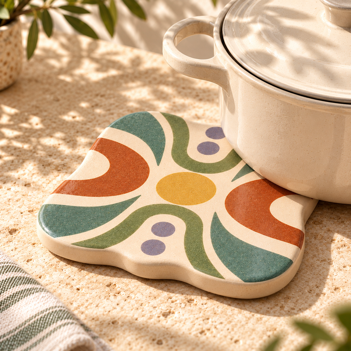 Heavital® Earthen Geo Hand-painted Ceramic Trivet