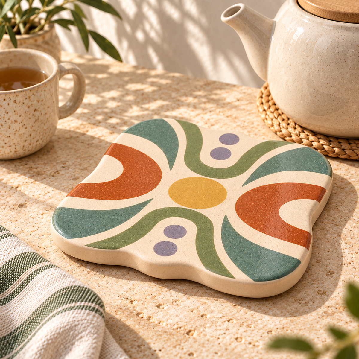 Heavital® Earthen Geo Hand-painted Ceramic Trivet